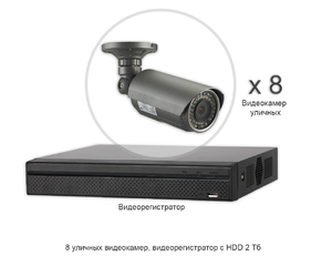 Установить видеонаблюдение - 8 HD уличных камер, регистратор с HDD 2 Тб